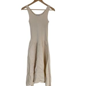Giocam Womens Cream Sleeveless Ribbed Tank Fit Flare Dress Size Small Embroidery